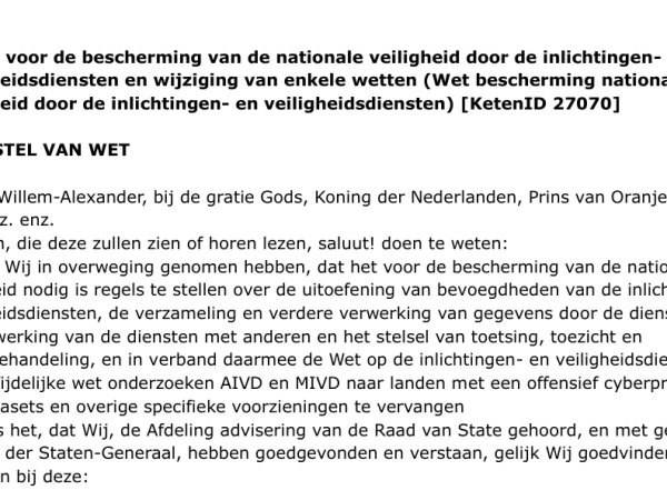 Wet bescherming nationale veiligheid in&nbsp;consultatie